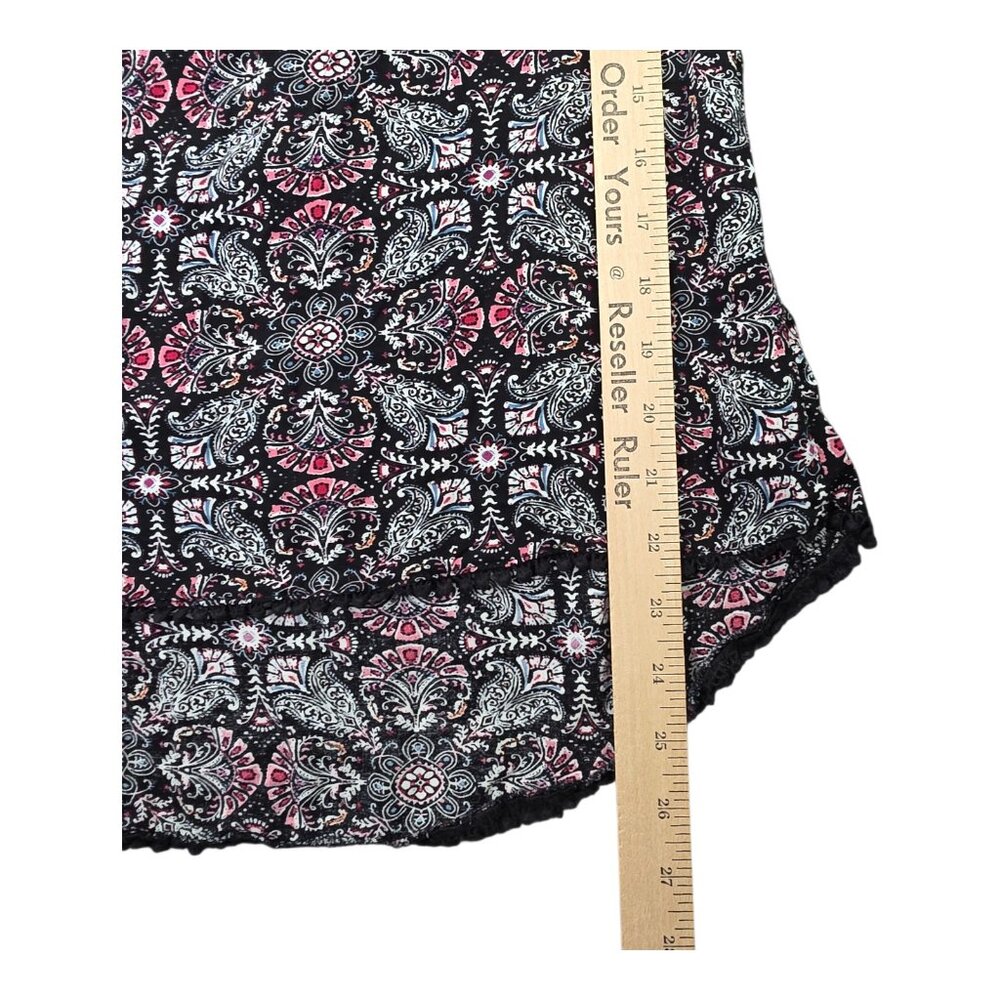 Solitaire Blouse Womens Medium Black Pink Boho Bell Sleeve Rayon Floral Crochet - Picture 9 of 11